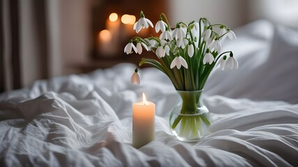 snowdrops on the bed