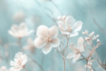 Obraz premium Beautiful pastel-colored wild flowers on a soft blue background