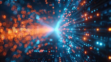 Fototapeta premium Digital telecommunication networks, highlighting data packets, binary code, and digital signals in motion. Generative AI.