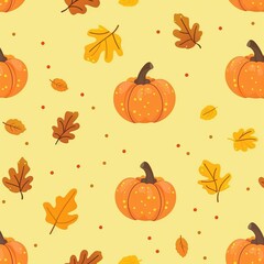 Naklejka premium Pumpkin and maple leaf patterns