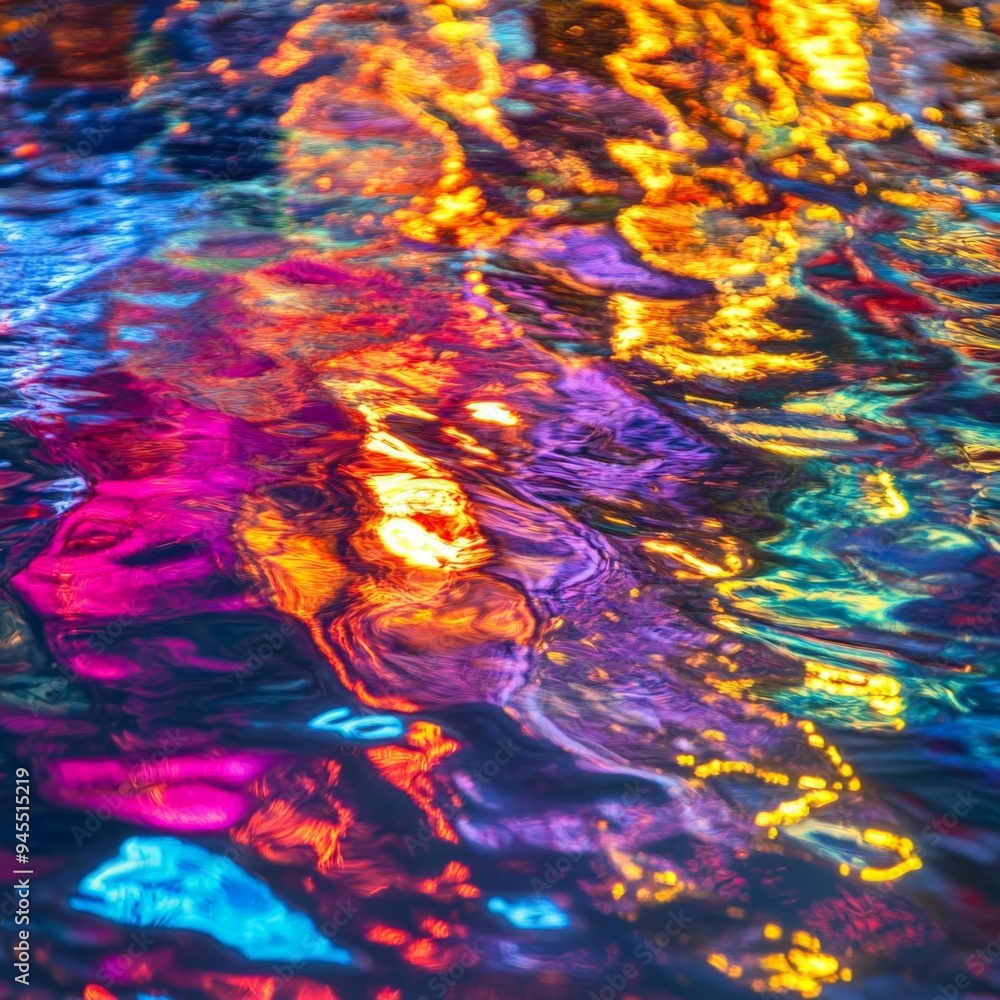 Aufkleber this image captures a stunning array of vivid colors reflected in the rippling water surface at nigh