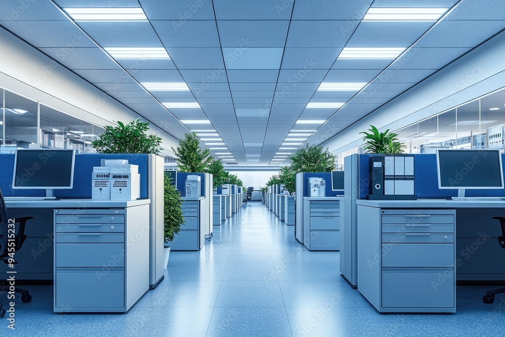 Aufkleber empty office cubicles with desks and computers