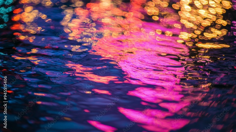 Aufkleber this mesmerizing image showcases brilliant neon colors reflected on a water surface, creating an abs