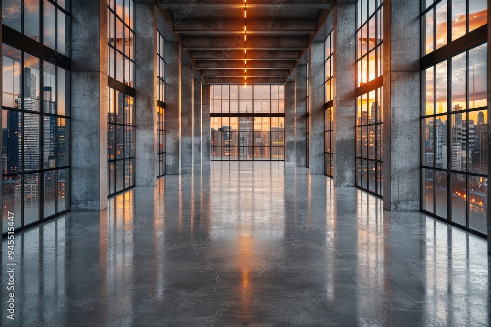 Aufkleber empty office space with cityscape views from large windows