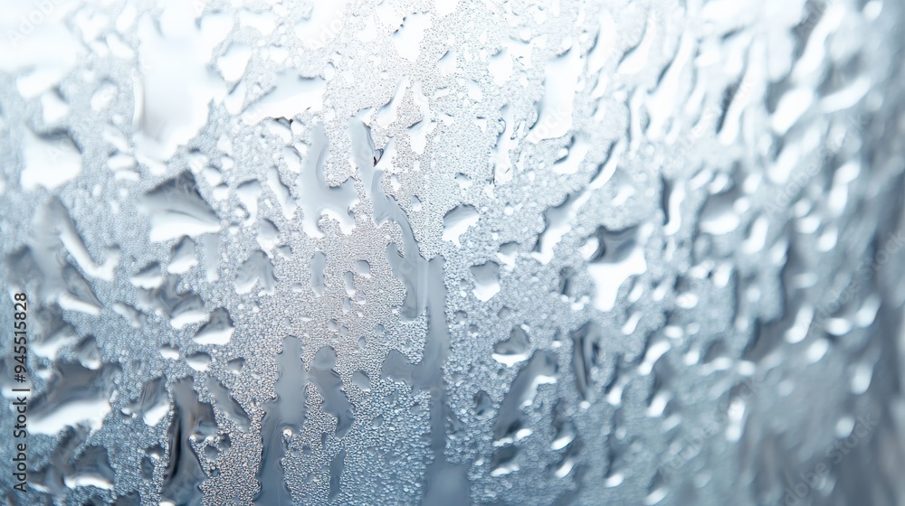 Poster beautiful frost crystals forming clear and intricate patterns on a glass surface, capturing the esse