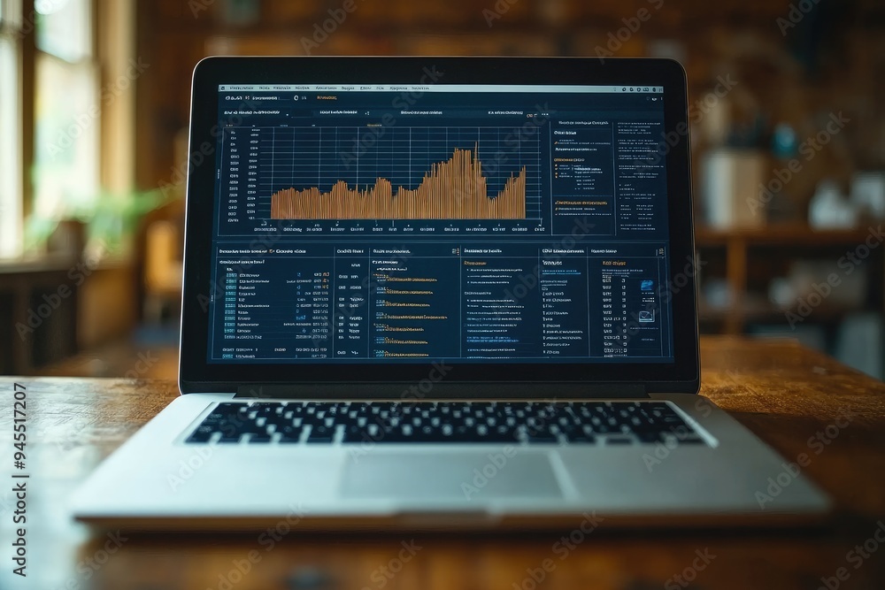 Poster laptop displaying data analytics and charts