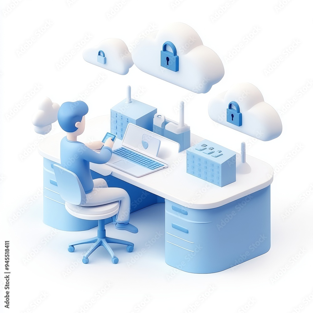 Aufkleber illustration of asian man felix. computer concept set, cloud server for storing and processing data,