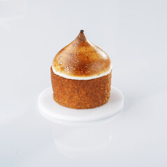 Brown color. Delicious cake against white background