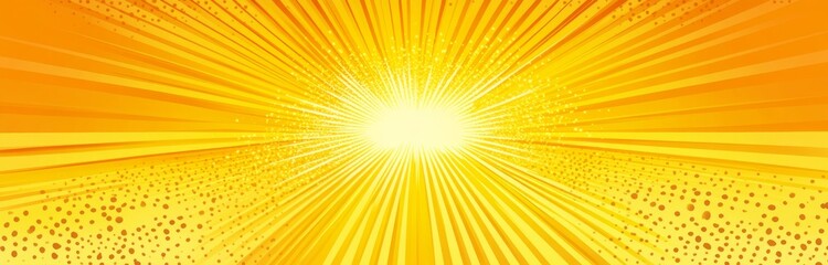 Obraz premium Yellow pop art background with halftone dots and rays of light.