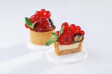 Served, ready to eat. Seasonal delicious tart against white background