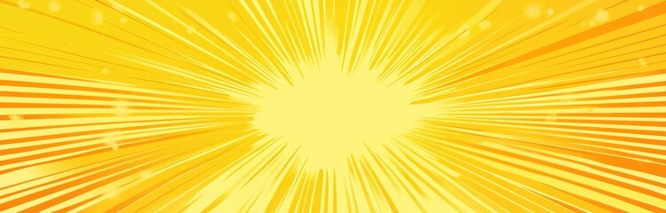 Yellow pop art background with halftone dots and rays of light.