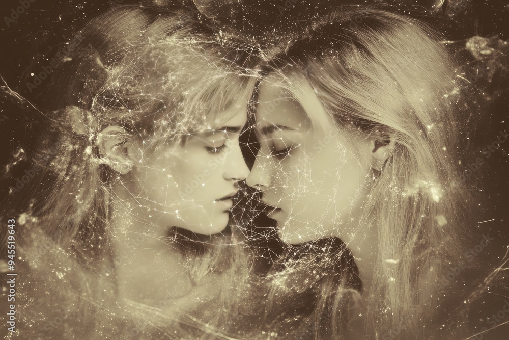 Poster couple with shattered glass effect representing the fragility and complexity of human relationships 