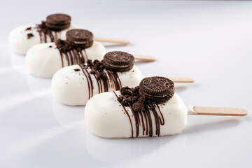 Cheesecake that looks like ice cream. Against white background