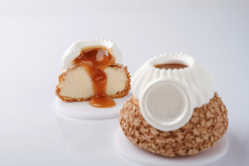 Against white background. Delicious cake
