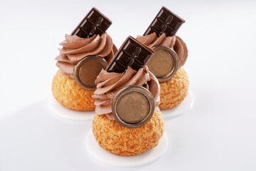 Close detailed view. Delicious cake against white background