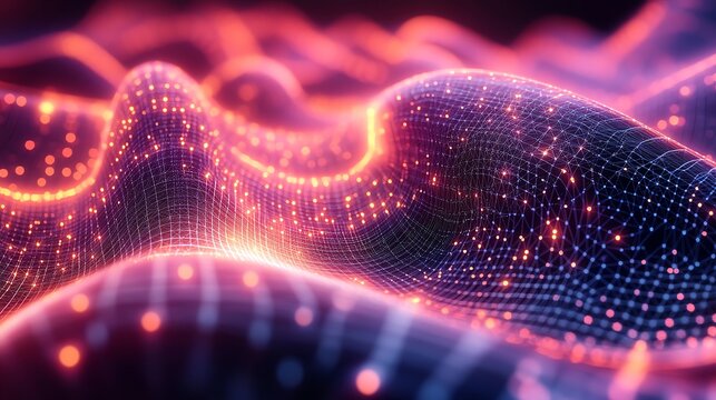 Abstract digital fractals and patterns, symbolizing complex algorithms and data processing, with a glowing, neon color scheme
