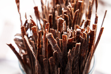 Bunch of Organic Diet Fettuccine Black Bean Pasta. Macro Shot