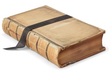 Obraz premium A vintage book with a black ribbon tied around its spine