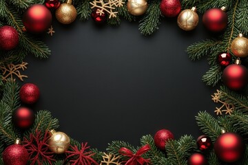A black background with a red and gold Christmas tree
