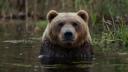 Obraz premium brown bear in water