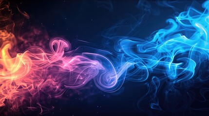 Neon smoke, blue ambient on black background. Abstract blurred gradient mesh background in bright color. Generative AI.