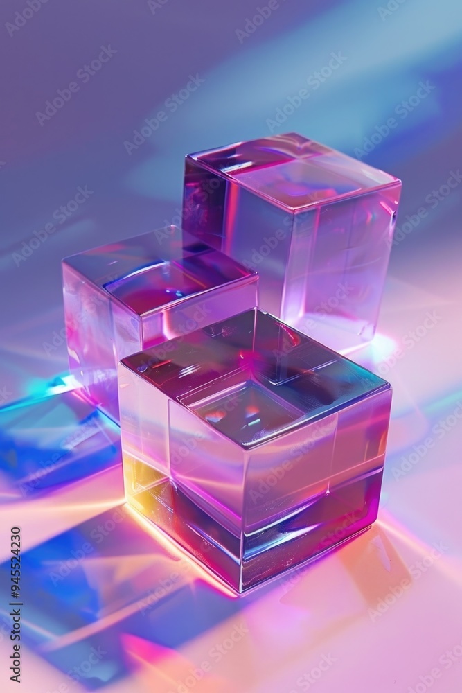 Poster A pair of transparent glass cubes sit on a flat surface, reflecting light and creating a sense of simplicity