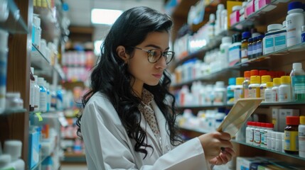 Scientist studying a book in a lab, possibly researching or taking notes
