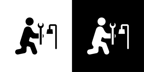 Plumber repairing pipe icon logo set vector