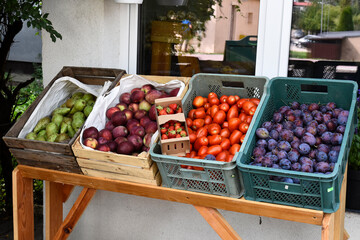 Fruit in crates in front of the store