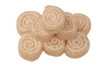 Coconut candy roll isolated on a white background.