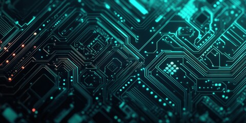 Fototapeta premium Close-up of a futuristic circuit board design, showcasing intricate patterns and vibrant colors in a technology context.