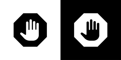 Stop sign with hand icon logo set vector