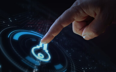 Cyber security with key symbol digital 3d finger touch