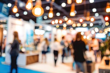 People at a Trade Exhibition Defocused shot of crowd on exhibition. Purposely blurred with a lens.