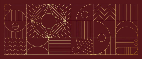 Luxury geometric gold line art and art deco background vector. Abstract geometric frame and elegant art nouveau with delicate. Illustration design for invitation, banner, vip, interior, decoration.