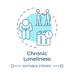 Chronic loneliness soft blue concept icon. Depression, anxiety. Solitude, melancholy. Round shape line illustration. Abstract idea. Graphic design. Easy to use in infographic, presentation