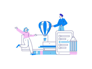 Invite friends to conduct questionnaire flat vector concept operation hand drawn illustration
