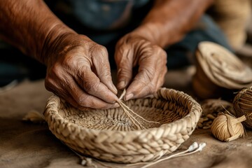 Heritage Crafts: Close-up of hands crafting traditional Hispanic items, such as weaving textiles, making pottery, or crafting jewelry