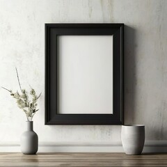 Minimalist frame mockup, a black frame against a textured, neutral wall. for poster, artwork or photography with a modern, rustic twist. poster mockup