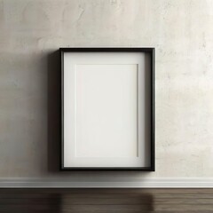 Minimalist frame mockup, a black frame against a textured, neutral wall. for poster, artwork or photography with a modern, rustic twist. poster mockup