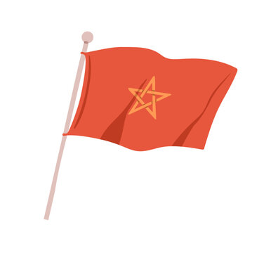 recommend clip art: Morocco flag waving on flagpole. National red banner with Moroco star, pentagram. Moroccan culture and government. Maroc country symbol. Flat vector illustration isolated on white background