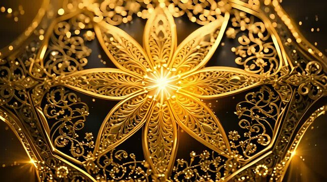 luxury and elegant background gold star flower pattern, 4k video, generated ai