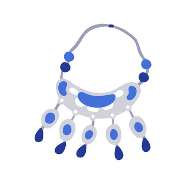 recommend clip art: Necklace jewelry accessory. Blue gem stone pendant. Decorative beads, handmade gemstone charm in Moroccan ethnic traditional bohemian style. Flat vector illustration isolated on white background