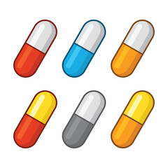 Color Medical Pill Icon Set. Capsules and Vitamins. Vector