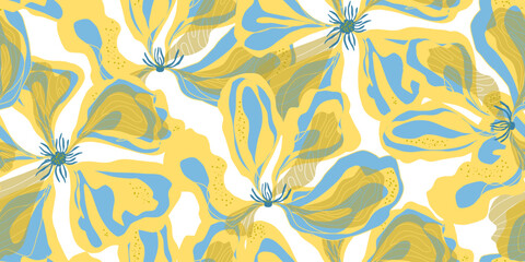 Abstract fantasy flowers motley ornament Asian motifs vector seamless overlapping pattern rapport