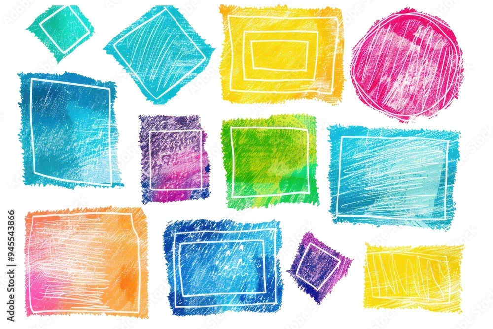 Poster a collection of colorful squares set against a clean white backdrop