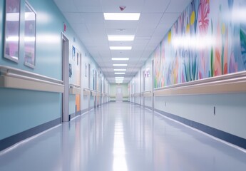 Fototapeta premium Hospital Corridor with Colorful Wall