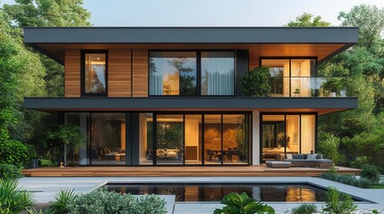 Fototapeta premium sleek air source heat pump integrated with modern home exterior energyefficient technology blends seamlessly with architectural design cool tones and clean lines emphasize sustainability