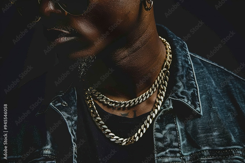 Canvas Prints a man wearing a black shirt and a gold chain necklace