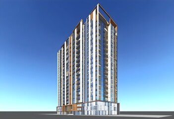 Three dimensional rendering of a modern office building